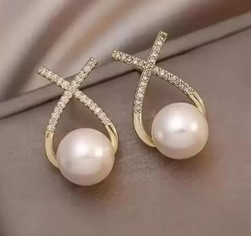 Elevate Your Elegance with Korean Studded Cross Pearl Stud Earrings